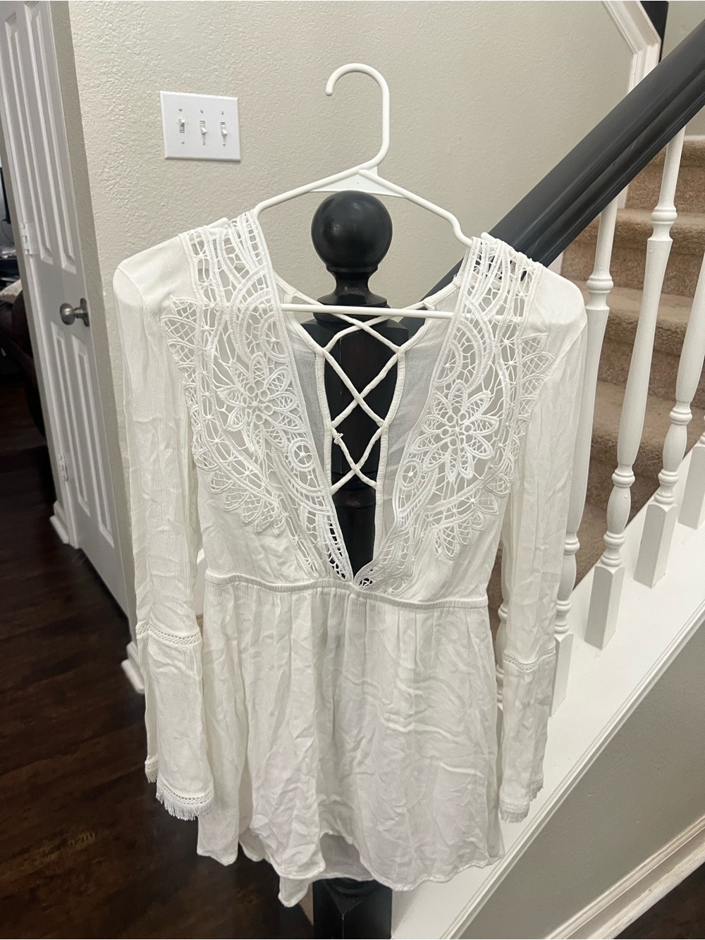 Topshop White Lace-Up V-Neck Crochet swim Coverup